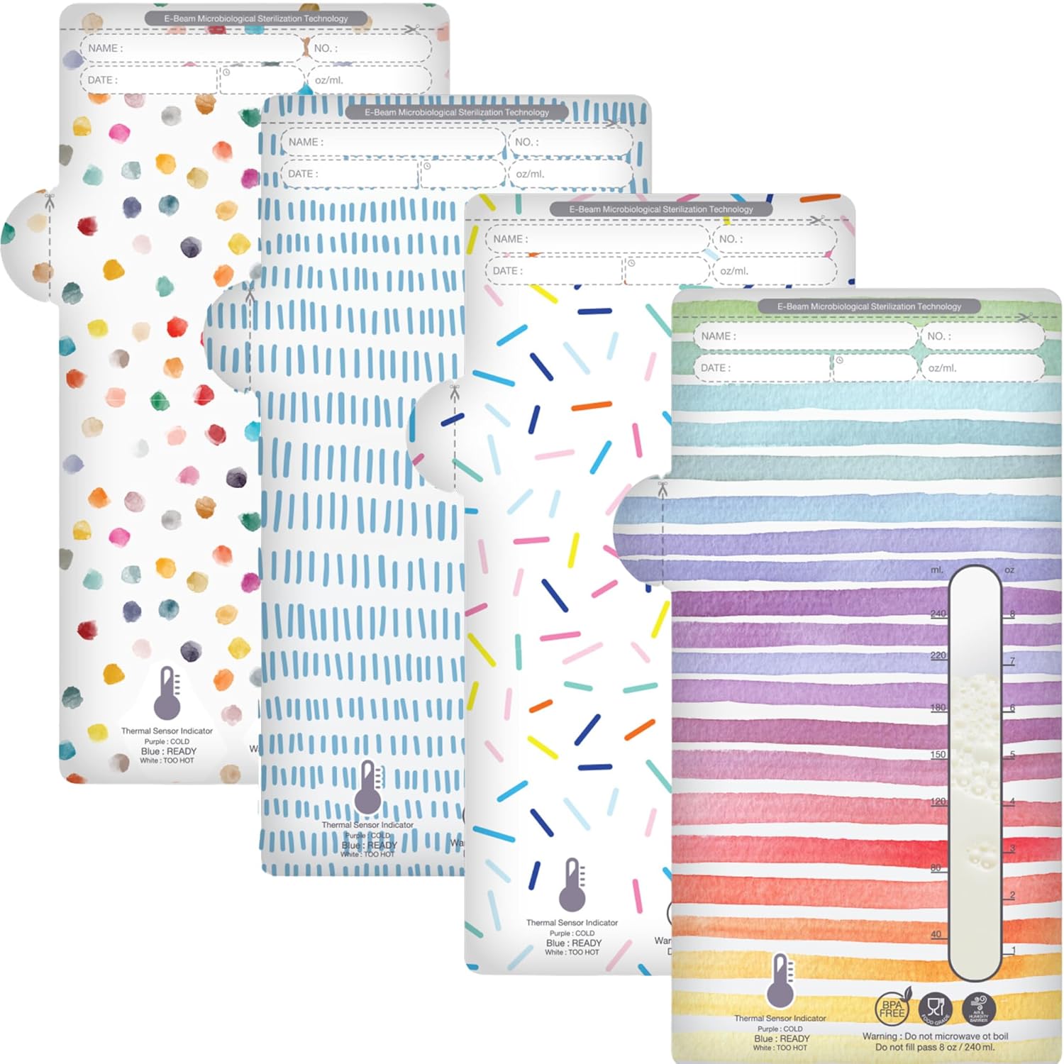 Sposie SimpleFeed Breast Milk Storage Bags – Feeding Made Easier | 8oz, 100 Count | Easy Pour, Temperature Sensor, Freezer Safe, Leak-Proof, BPA-Free