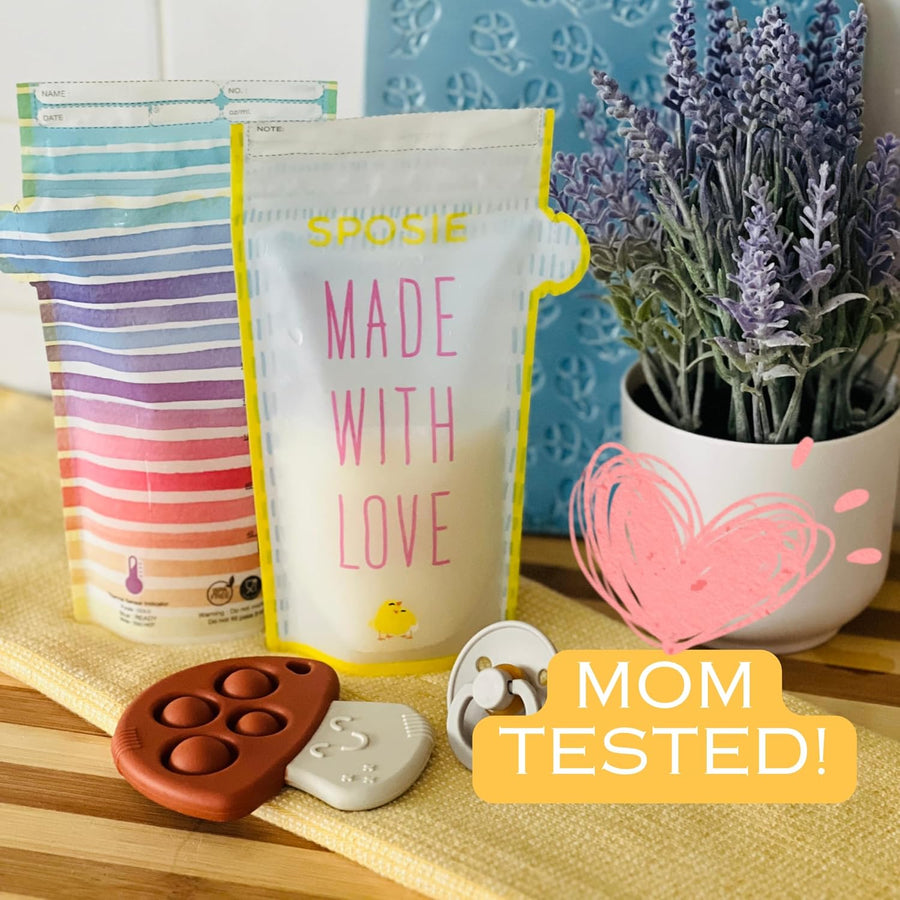 Sposie SimpleFeed Breast Milk Storage Bags – Feeding Made Easier | 8oz, 100 Count | Easy Pour, Temperature Sensor, Freezer Safe, Leak-Proof, BPA-Free